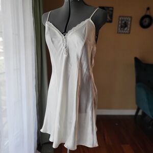 Delicates Ivory Satin Chemise with Lace Detail